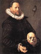 HALS, Frans Portrait of a Man Holding a Skull s Sweden oil painting artist